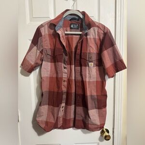 Carhartt Men's Casual Red and Pink Plaid Shirt